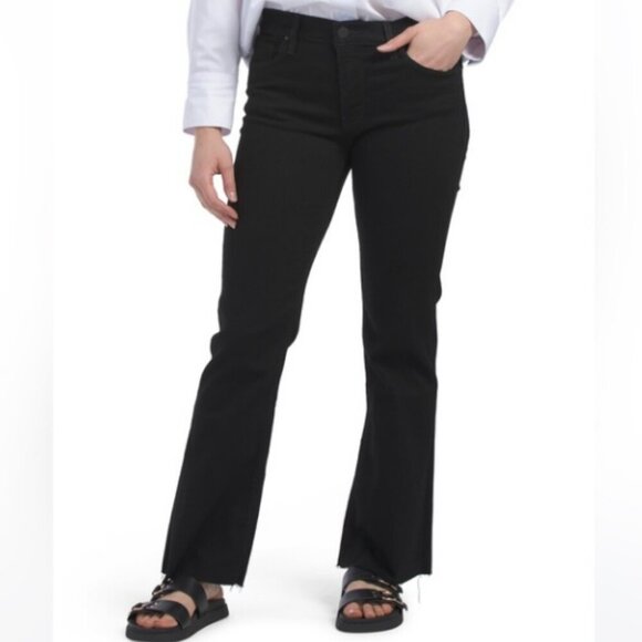 NWT Hudson Nico Mid Rise Barefoot Bootcut Black Wash Raw Hem Jeans Size 32 - Picture 1 of 12